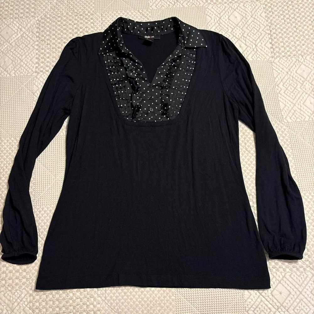 Y2K Black & White Polka Dotted Ruffle Long Sleeve
